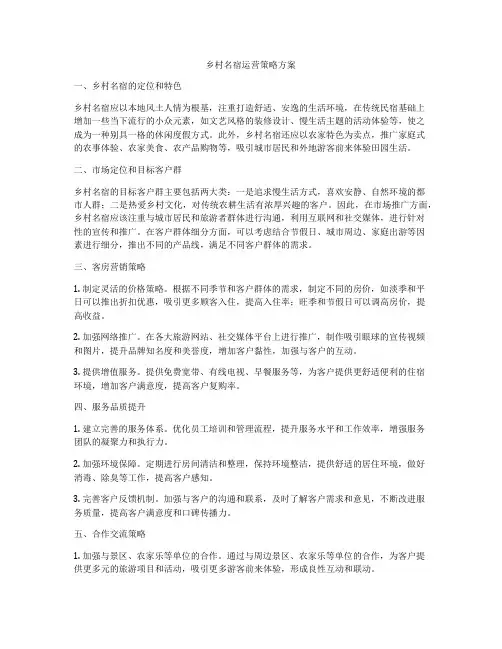 乡村名宿运营策略方案