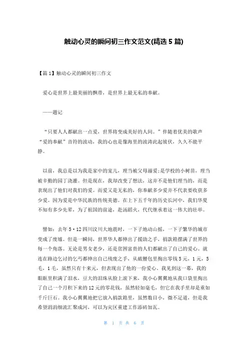 触动心灵的瞬间初三作文范文(精选5篇)