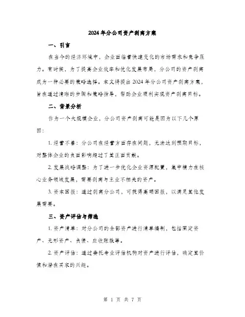 2024年分公司资产剥离方案(2篇)