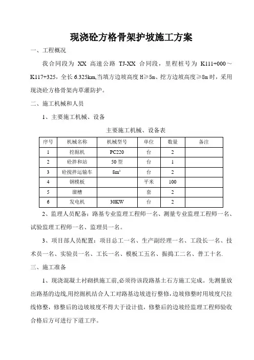 现浇混凝土骨架护坡施工方案