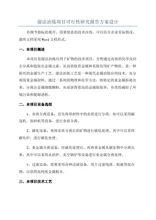 湿法冶炼项目可行性研究报告方案设计
