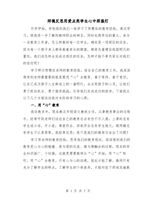 师德反思用爱点亮学生心中那盏灯(二篇)