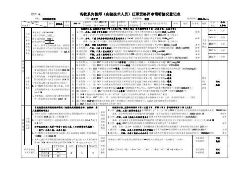 高教系列教师(实验技术人员)任职资格评审简明情况登记表