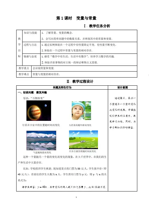变量与常量教学设计(精品课)