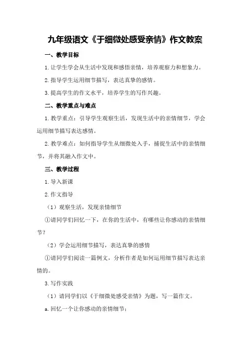 九年级语文《于细微处感受亲情》作文教案