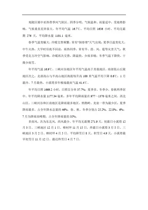 夷陵区气候气象特征
