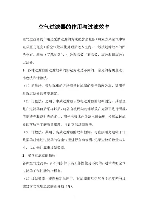 空气过滤器的作用与过滤效率 