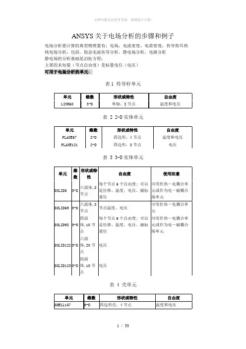 ANSYS关于电场分析步骤及例子