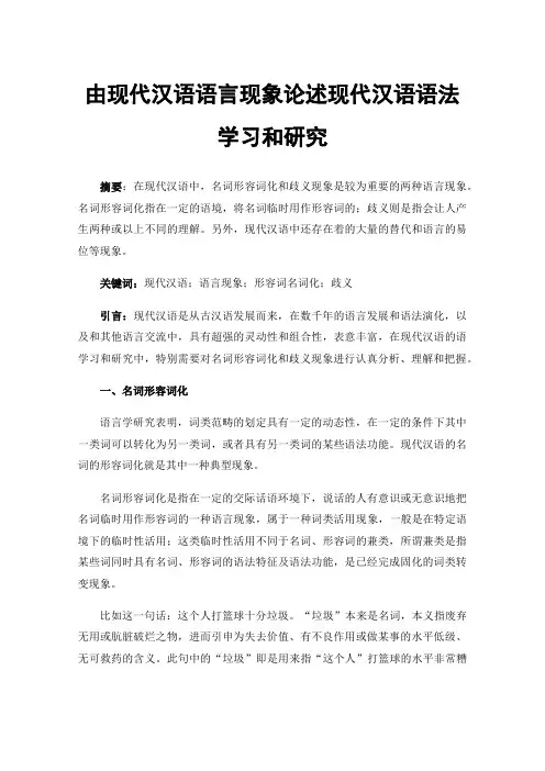 由现代汉语语言现象论述现代汉语语法学习和研究