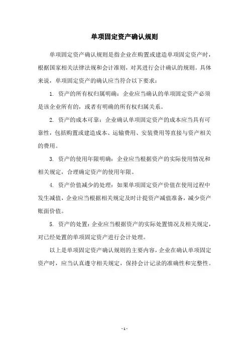 单项固定资产确认规则
