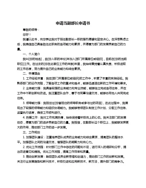 申请当副部长申请书