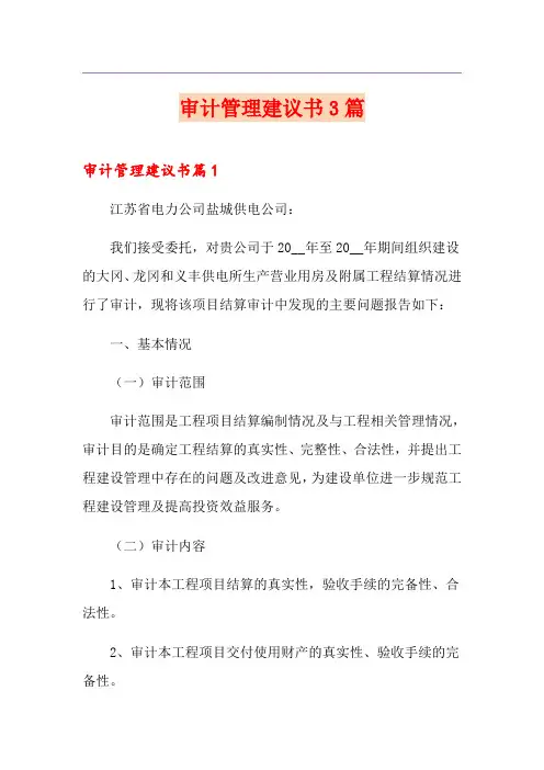 审计管理建议书3篇