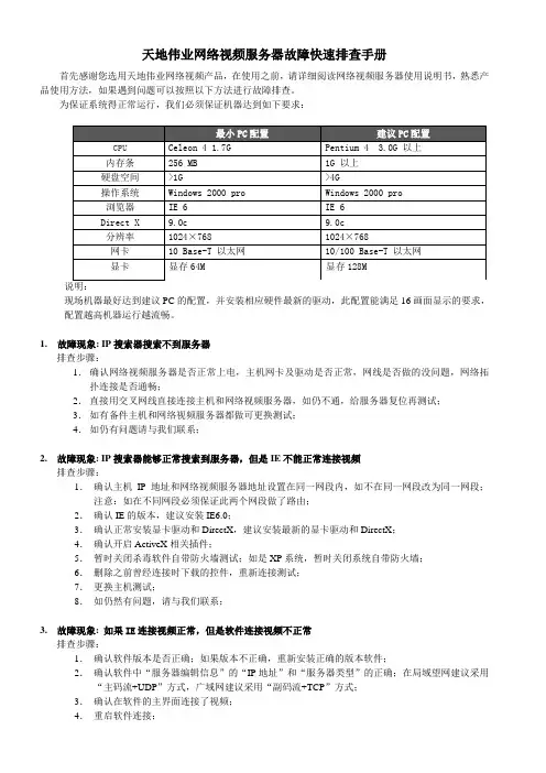天地伟业网络视频服务器故障快速排查手册