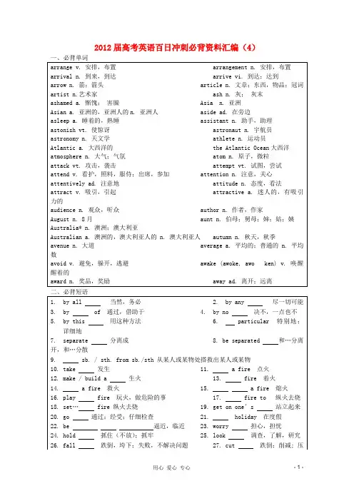 2012届高考英语 百日冲刺必背资料汇编(4)