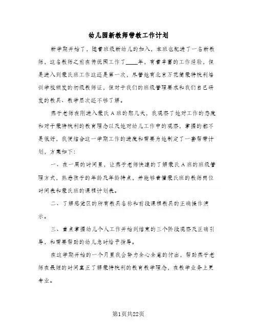 幼儿园新教师带教工作计划(6篇)