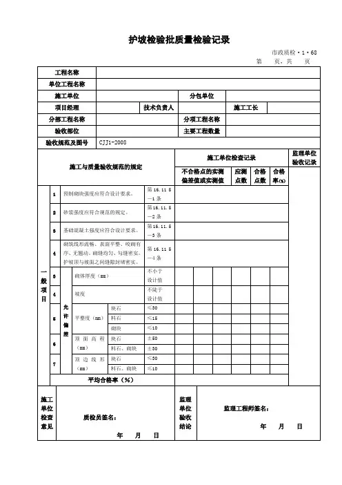 护坡检验批质量检验记录(市政质检)