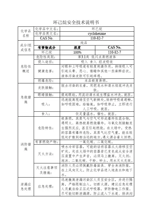 环己烷安全技术说明书