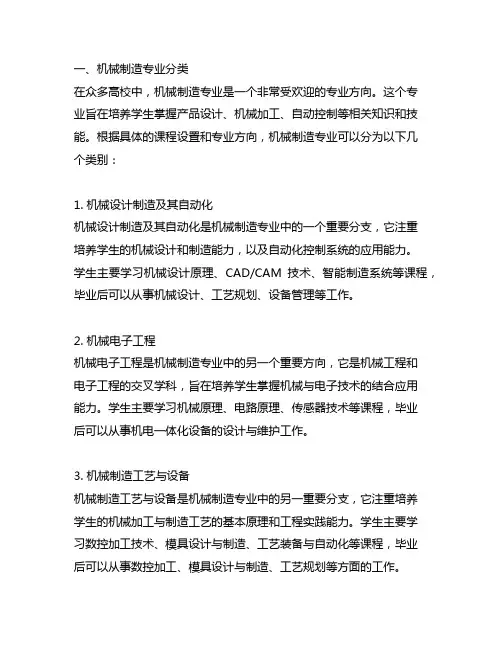 机械制造及其自动化高校专业分类