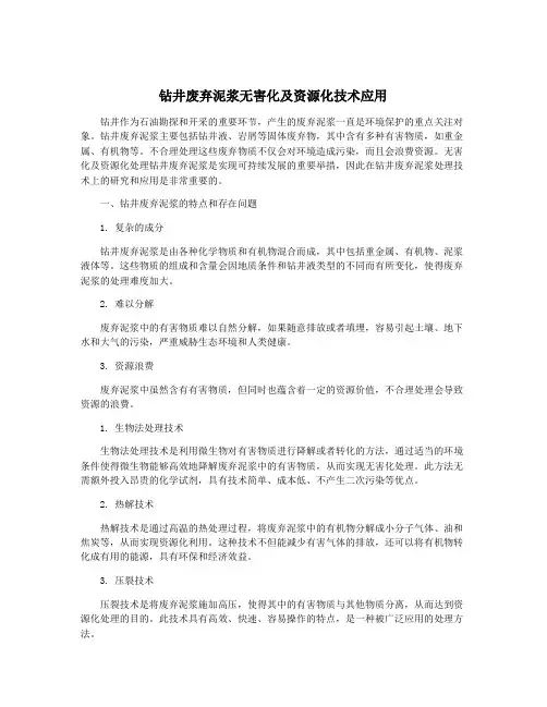 钻井废弃泥浆无害化及资源化技术应用