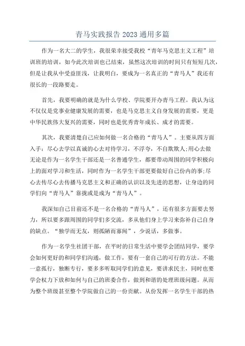青马实践报告2023通用多篇