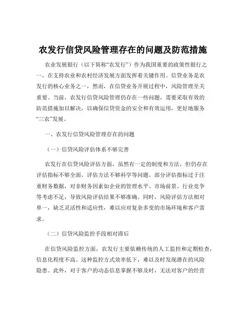 农发行信贷风险管理存在的问题及防范措施