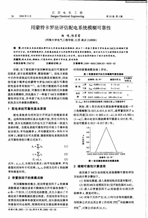 用蒙特卡罗法评估配电系统模糊可靠性