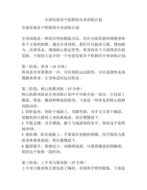 全面发展各个肌群的全身训练计划