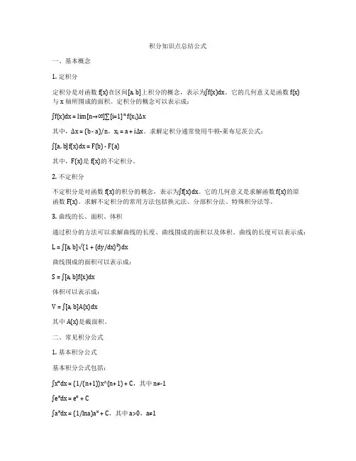 积分知识点总结公式