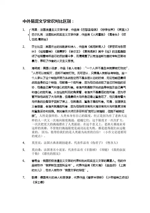 中外易混文学常识对比区别