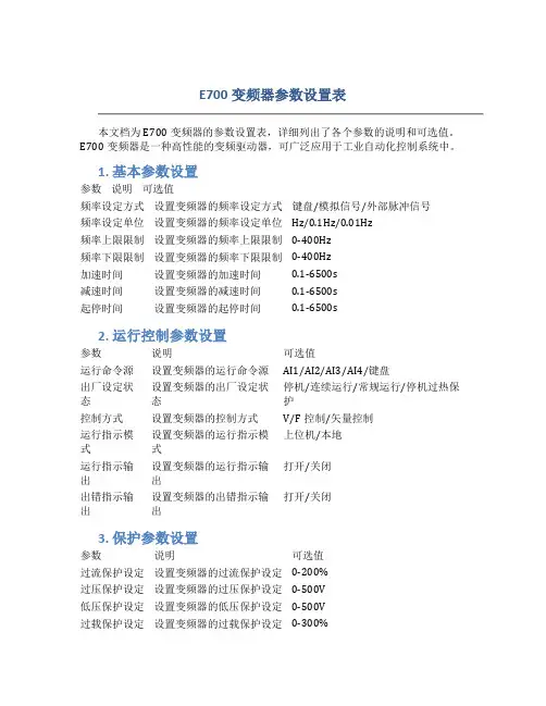 e700变频器参数设置表