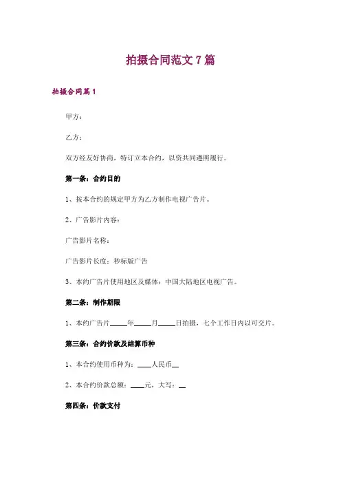 拍摄合同范文7篇