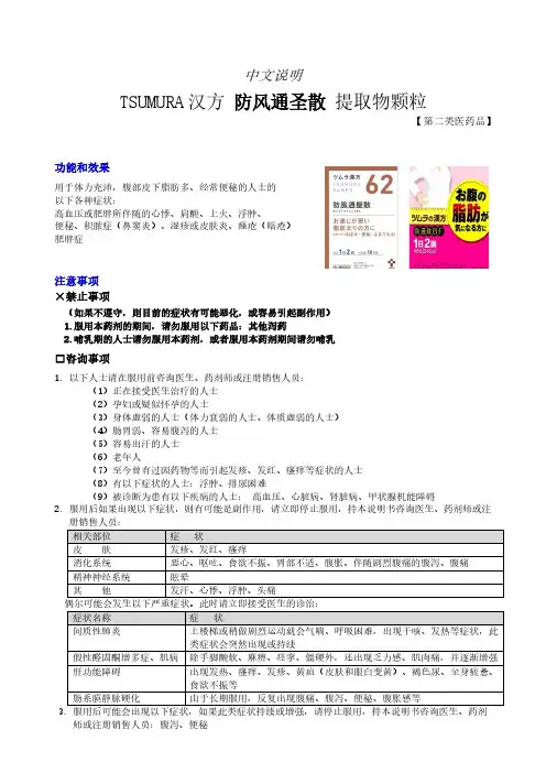 TSUMURA 汉方 防风通圣散 提取物颗粒 说明书