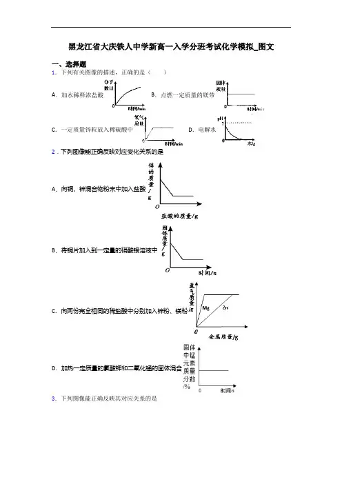 黑龙江省大庆铁人中学新高一入学分班考试化学模拟_图文