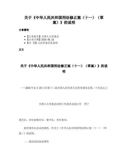 关于《中华人民共和国刑法修正案（十一）（草案）》的说明