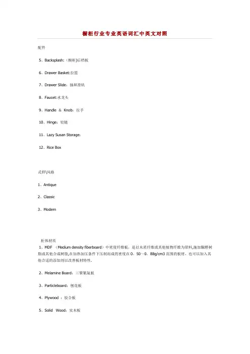 橱柜行业专业英语词汇中英文对照