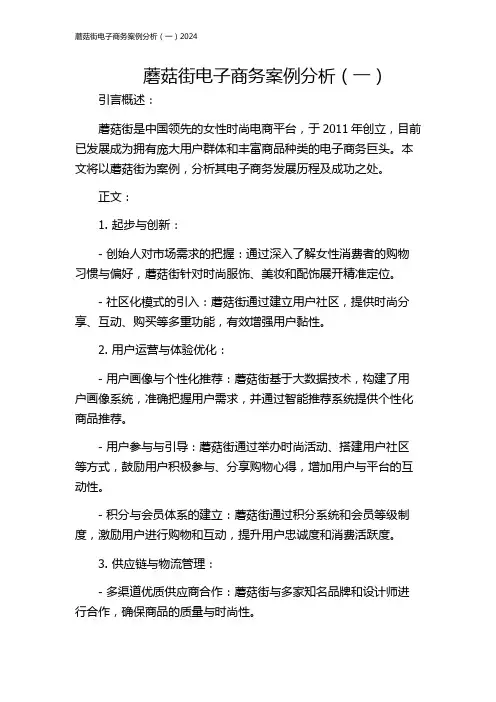蘑菇街电子商务案例分析(一)2024