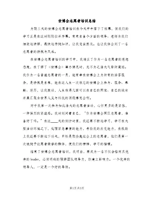 世博会志愿者培训总结（2篇）