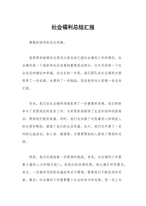 社会福利总结汇报
