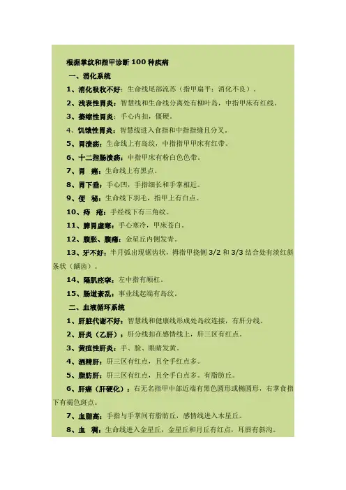 ▲▲▲▲根据掌纹和指甲诊断100种疾病