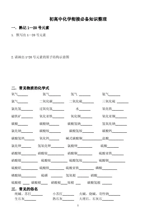 初高中化学衔接必备知识(人教版)
