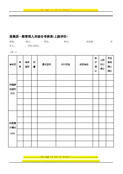 管理人员综合考核表