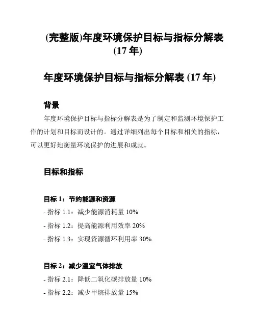 (完整版)年度环境保护目标与指标分解表(17年)