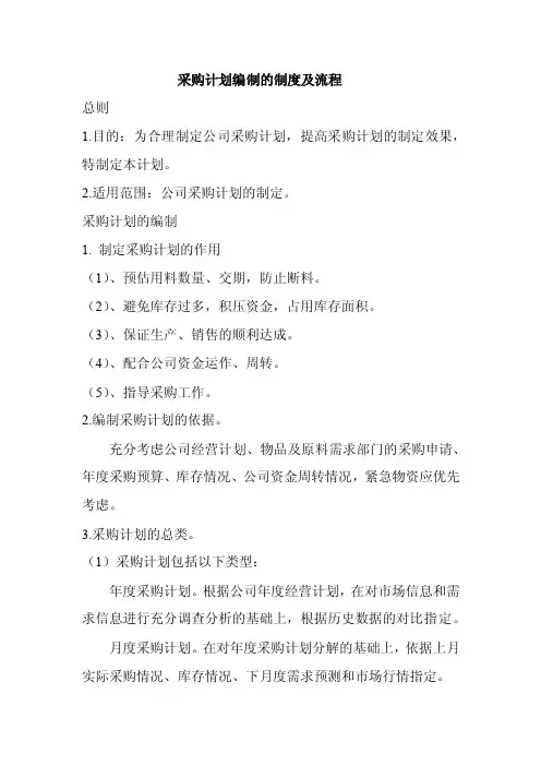 采购计划编制的制度及流程
