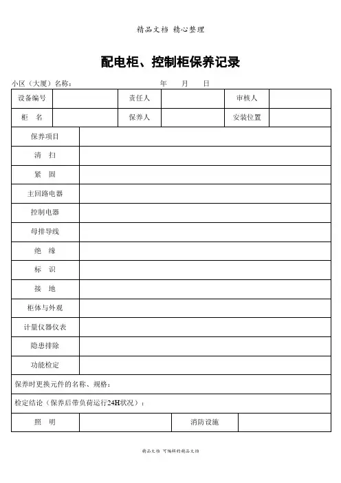 配电柜、控制柜保养情况记录表