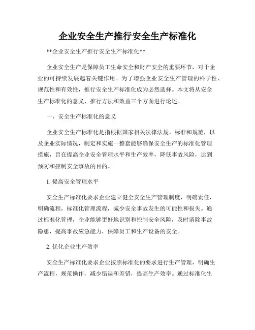 企业安全生产推行安全生产标准化