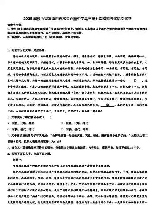 2025届陕西省渭南市白水县仓颉中学高三第五次模拟考试语文试卷含解析