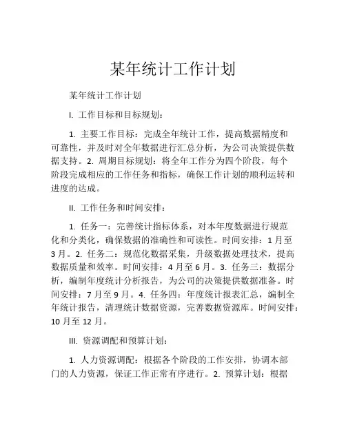 某年统计工作计划