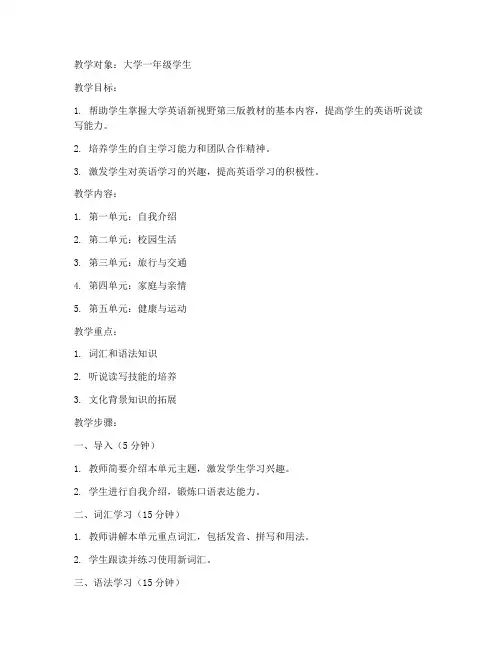 大学英语新视野第三版教案