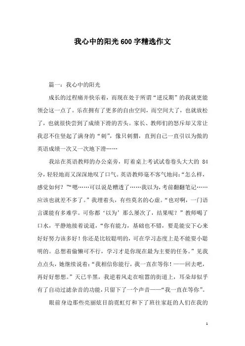 我心中的阳光600字精选作文