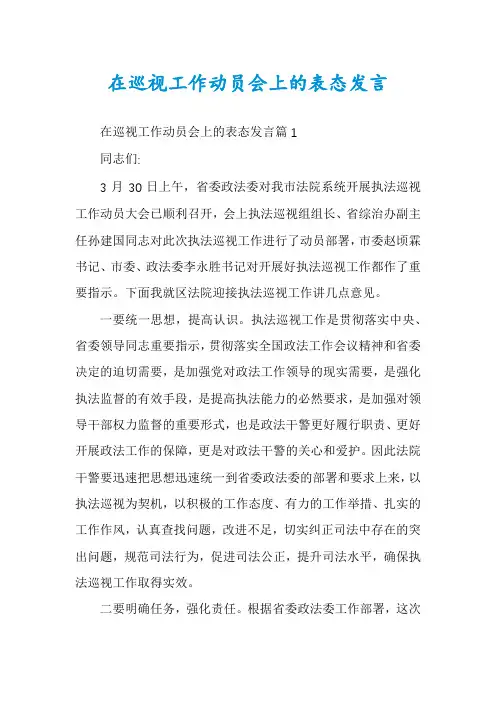 在巡视工作动员会上的表态发言